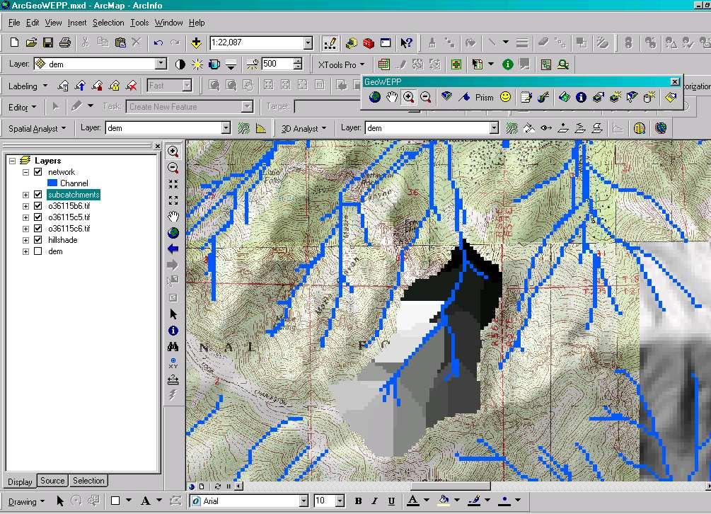 11. After loading the topographic raster, designate the location of your watershed using the below. watershed outlet point tool on the floating GeoWEPP toolbar, figure 12.