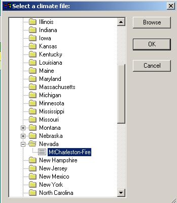 b. Navigate to your climate, select and click OK. In this example: cligen > Nevada > MtCharleston 5. Import a management file.