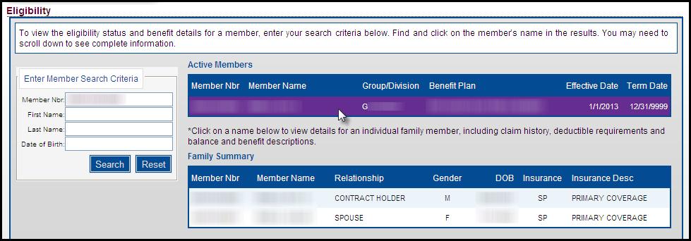 Eligibility Cont d. Click anywhere on the desired row to view eligibility details.