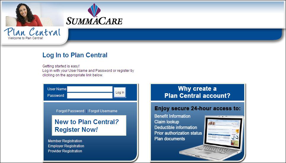 The Plan Central log in will automatically launch.