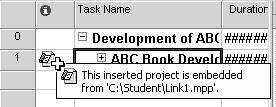 Ashbury Training Lesson 7: Working with Resource Pools and Consolidated Projects 5. Look at task 1 (ABC Book Development). It is the inserted subproject.