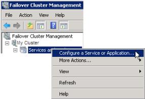 the management server service. The management server service must be configured as a generic service in the failover cluster in order to take effect: 1.