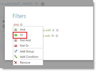 OR Operator When creating a filter with more than one condition, you can now apply the OR operation.