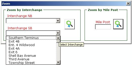 Application Features Zoom to Interchange / Zoom to Mile Post In order to zoom in a desired location in the network, select the Zoom In tool in the Tools toolbar and create a rectangle using the