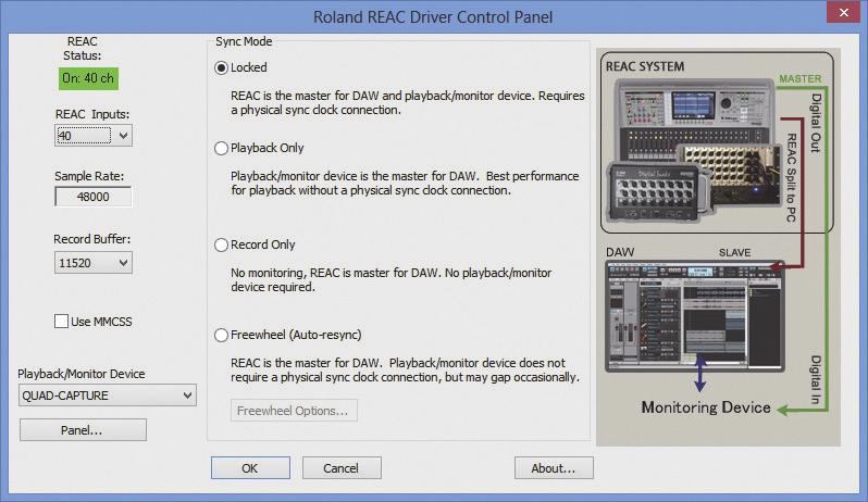 c) In the Record buffer box, select 11520. d) In the REAC Inputs box, select the number of ports that you want to record. e) Click OK to close the REAC Driver control panel. 18.