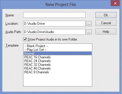 Create a new project Note: 8, 16, 24, 32 and 40 channel REAC recording templates are included with SONAR. 1. On the File menu, click New to open the New Project File dialog. 2. In the Template list, select the REAC template.