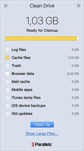 Optimization Parallels Toolbox can help you to optimize your Mac by deleting unnecessary files (duplicate files, temporary files, cache files, etc.).