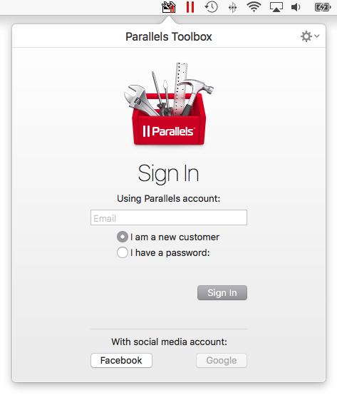 Welcome to Parallels Toolbox 2 If necessary, sign in to your Parallels account.