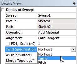Sweep Twist Specification No Twist : Helical sweep is