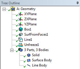 Bodies are listed in the Tree Outline identified by default names and icons
