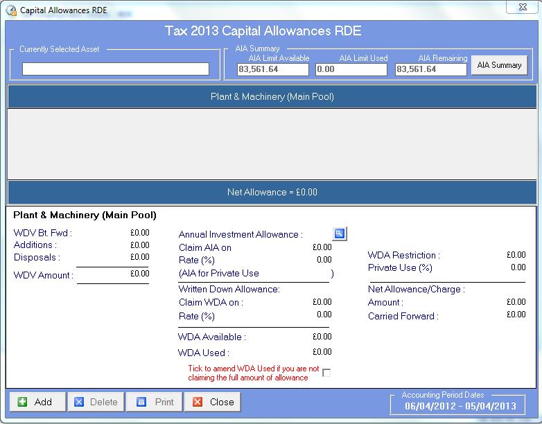 Asset pools and AIA summary are shown in the top half of the screen, as you click on a pool type