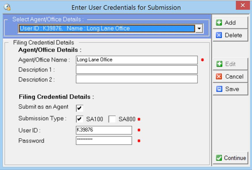 Click Add Details to enter your user ID and password. Click I am an Agent if you are filing on behalf of someone else.