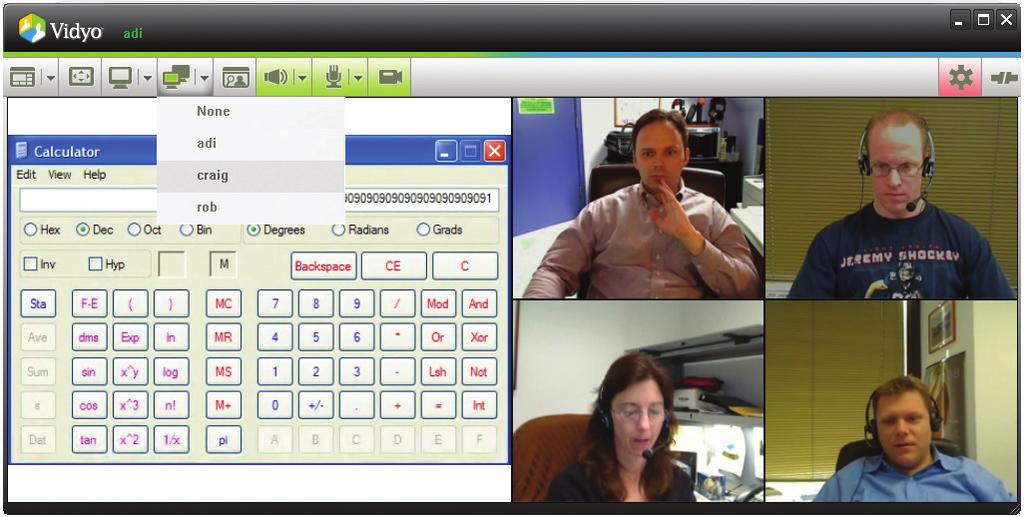 Using the VidyoDesktop During a Meeting Toggle Many participants may share their screens, but you may only view one screen at a time.
