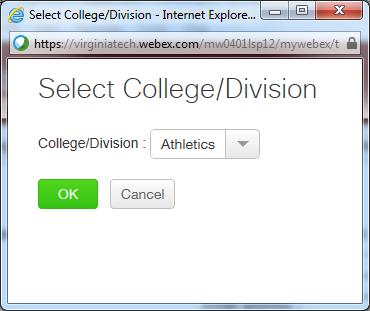 Select the College/Division that you belong to then click on the OK button.