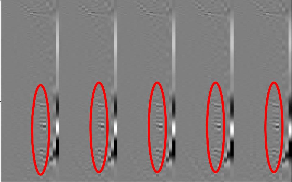 (a) (b) (c) (d) Figure 2 (a) Image from migrating one shot close to top salt in the Sigsbee model and angle gathers using the (b) f k domain approach, (c) optical flow calculation and (d) our hybrid