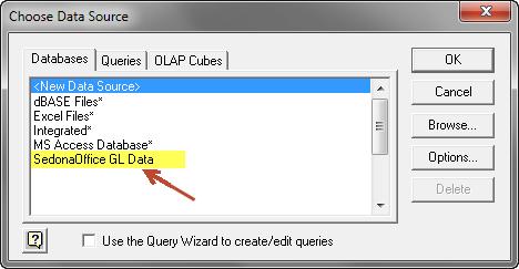 tab and select the name of your production SedonaOffice database 1) Press OK Select the data