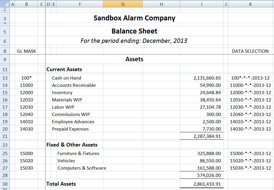Creating a Balance Sheet In this example we ll create a simple balance sheet. The same rules will apply using the GL Mask, the Data Selection and the SUMIF command.