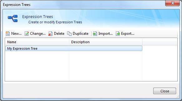 Button Function Click to create a brand new expression tree in the Expression Tree Editor. Click to open the Expression Tree Editor and edit the currently selected tree.