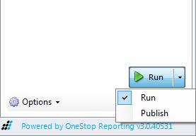 2. Run/Publish: Pressing this button will execute the report in dynamic or static reporting mode dependent on the user s preference.