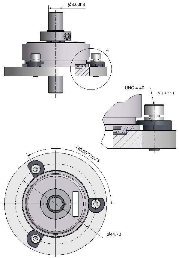 4 MOUNTING DIMENSIONS The following figure shows the mounting dimensions of the 37mm rotary encoder, with servo clamps and synchro