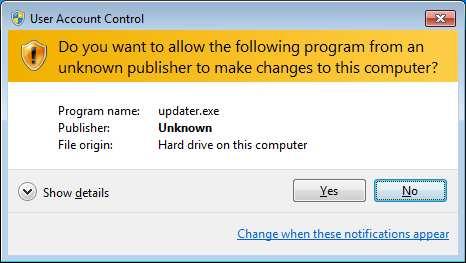 Windows Vista/7 will ask permission to