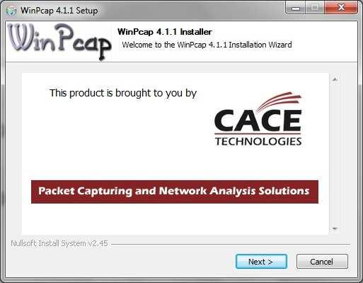 The WinPcap Installer will start, click