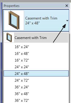 For Metric Units: Locate the M_Casement with Trim.rfa file. Press Open. 15. For Imperial Units: Mass Elements From the drop-down list, select the 24 x 48 size for the Casement with Trim window.