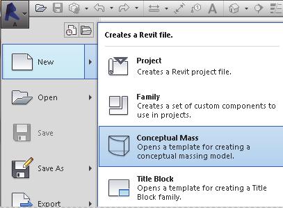 1. Close any open files. 2. On the Recent Files pane: Select New Conceptual Mass.