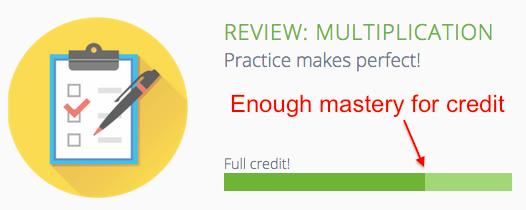Once you have enough mastery, you receive credit for that topic and review, and you can quit the review: Your mastery bar will now indicate that you have achieved full credit for the review: Outline