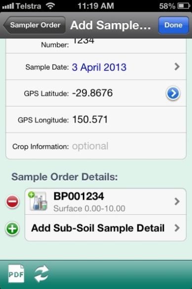 Touch Add Sample Order Note: at this point, your App may have a prompt SoilMate would like