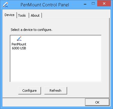 Take PenMount 6000 for example, the device configuration window will appear