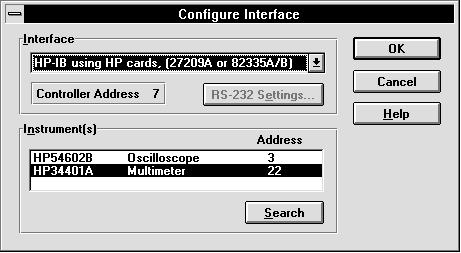 Chapter 3 Using HP BenchLink/Meter Configuring the Interface 3 Configuring the Interface When the HP BenchLink/Meter application is started, it searches for any supported IEEE-488 interface hardware