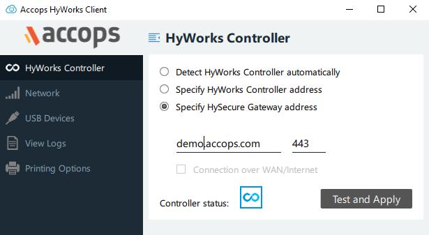 a. Connect Controller over WAN: This uses HyWorks Controller as a proxy to connect to assigned desktops or applications 3.