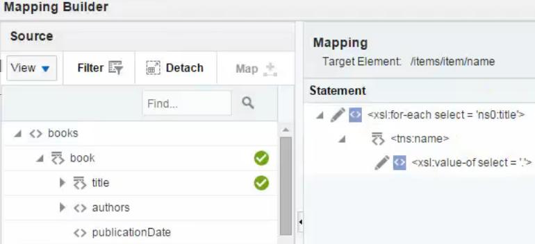 Automatically Creating for-each Statements 7. Click the for-each function to access the Mapping Builder. The for-each statement is displayed.