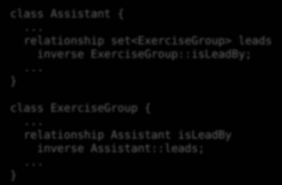 .. relationship set<exercisegroup> leads inverse ExerciseGroup::isLeadBy;.