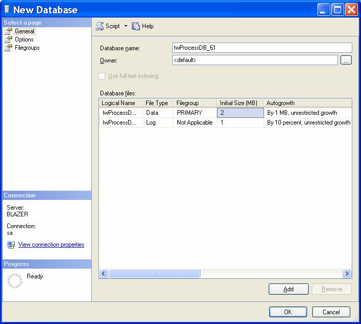 Server folder, right click and select the "New Database..." menu item. 2.