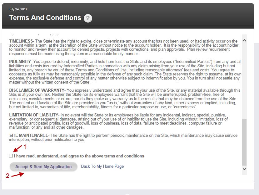 Step 3 Agree to Terms and Conditions After reading the Terms and Conditions, scroll to bottom of screen and 1.