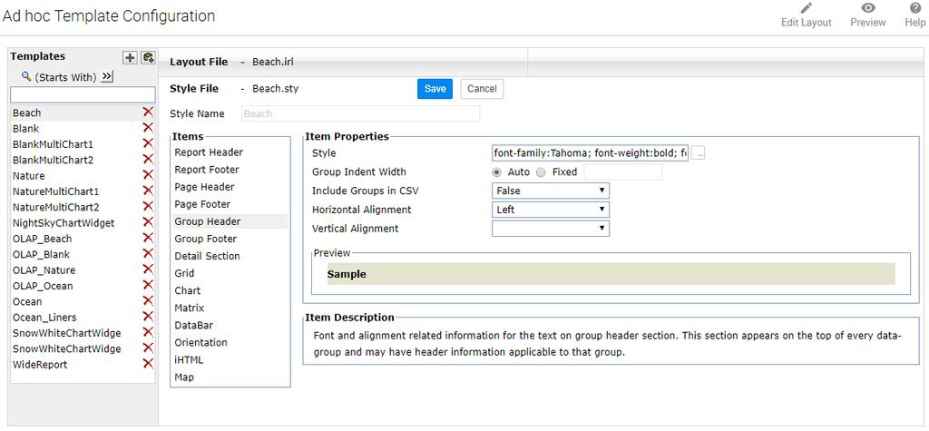 Group Header Figure 28: Setting styles for Group Header section Style: To set Font, font style, size, font color and back color, Underline and Strikethrough.