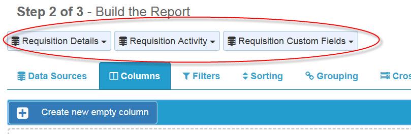 Create Reports The data sources (also referred to as buckets ) that you added display in the table on the Data Sources tab, and they also display as buttons (, for example) above the tabs.
