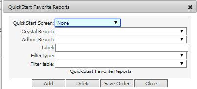 QuickStart Favorite Reports Configuration Administrators can configure the default favorite reports that will be displayed on a particular QuickStart screen for both groups and users.