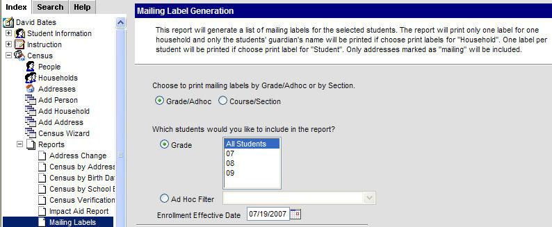 Use the filter in a report Many filters can be used to limit the information printing on Infinite Campus canned reports (i.e., run labels only for the Free Lunch students, look for failing grades [Grades Report] for the Chess Club students).