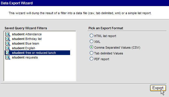 EXPORTING THE QUERY WIZARD FILTER/REPORT Description The Query Wizard filter/report can be exported out of Infinite Campus to other programs (Selection Editor filters can not be exported).