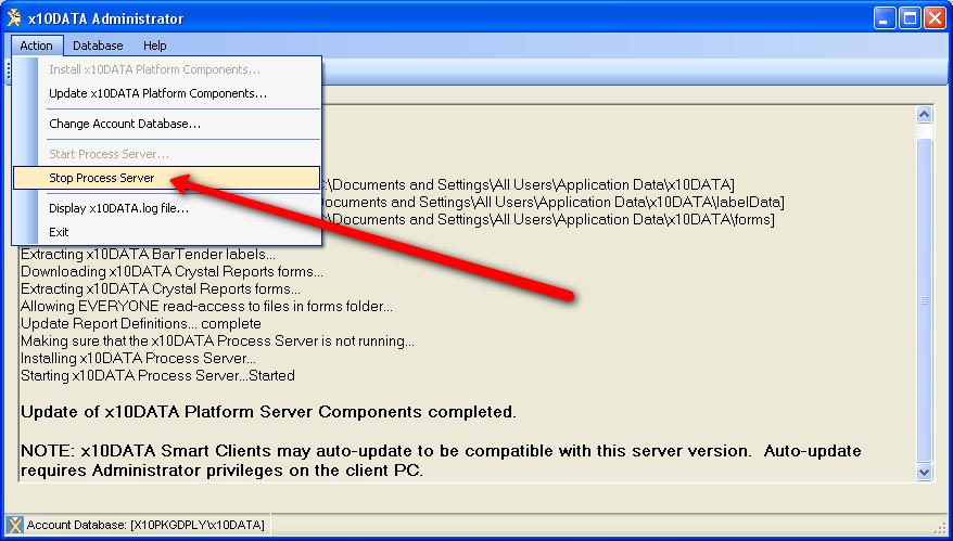 Stopping and Starting the x10data Process Server 1.