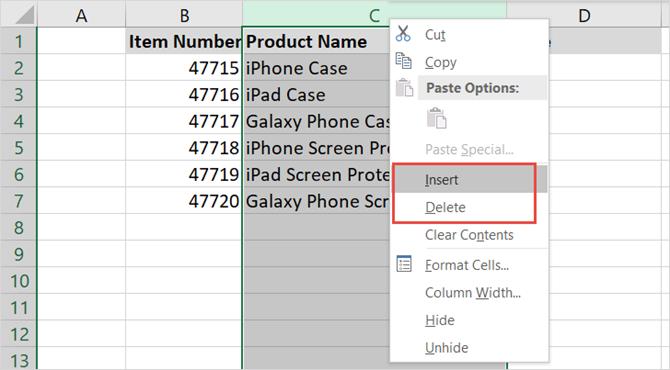 Insert or Delete a Column, Row, or Cell You can easily add or get rid of a column or row that you no longer need.