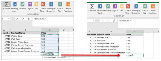 Excel will automatically detect the numbers you want to add.
