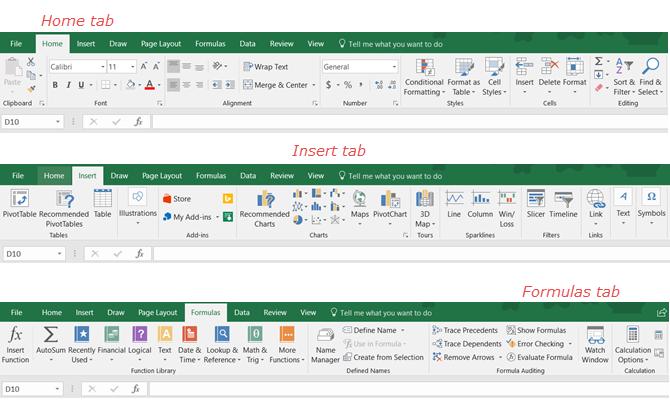The Excel Tabs and Ribbon You should take a little time to familiarize yourself with the ribbon in Excel.