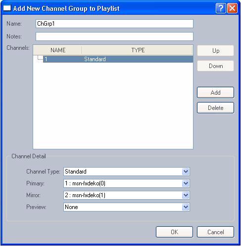 Working with Channel Groups The Add New Channel Group to Playlist dialog box opens. 4. Enter the name of the new channel group and any notes you want. 5. Click Add to add a channel to the group. 6.