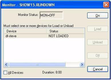 Loading Rundowns to Command The system displays the current status for and name of all devices available for the opened rundown.