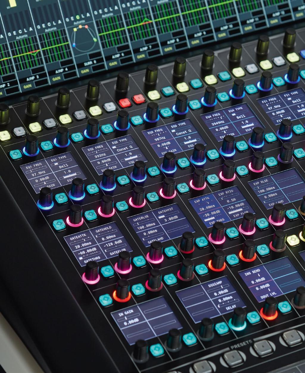 HIGHLIGHTS FADER BAYS MULTI-USER OPERATION In multi-user mode, 96 rotary encoders in each 16-fader bay give direct access to all parameters to create an additional central control panel.