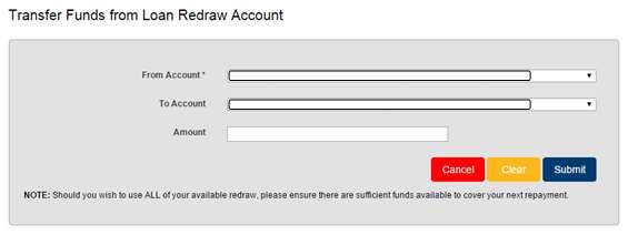 9.8 Loan Redraw The Loan Redraw option is only accessible if you are logged into a Membership that has eligible loan redraw accounts. 1. Access via the Transfers menu. 2. Select Loan Redraw option 3.